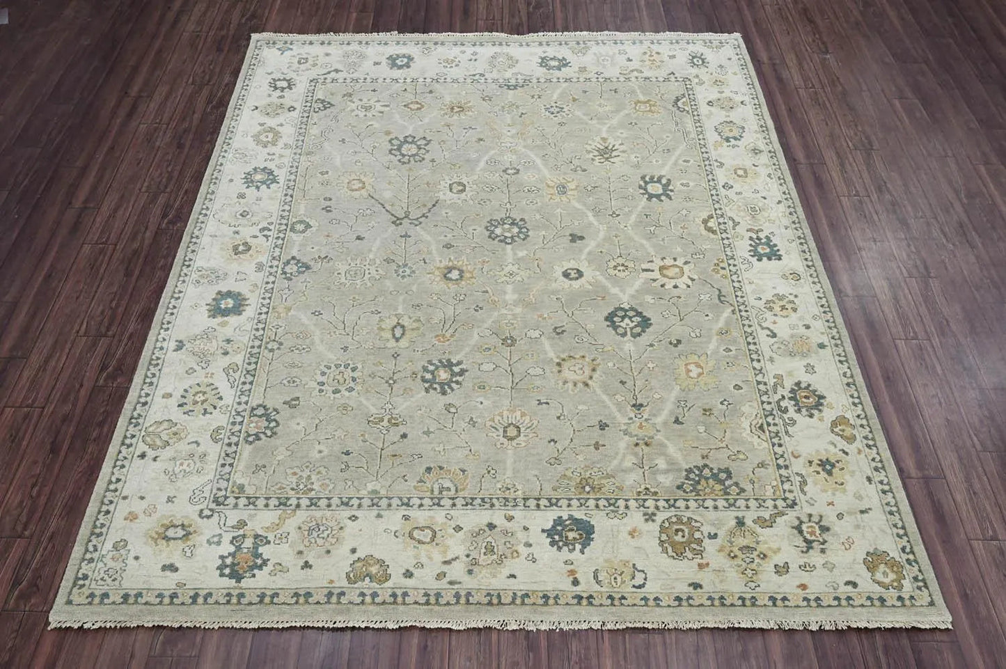 Multi Size Gray Hand Knotted Traditional Oushak Wool Oriental Area Rug-2