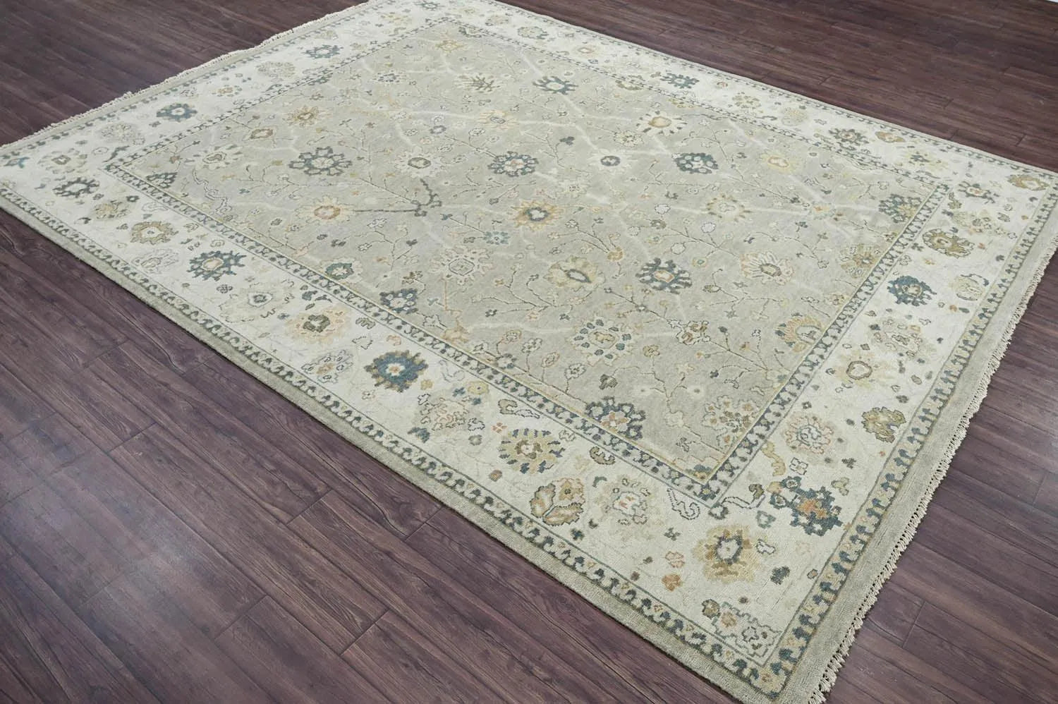 Multi Size Gray Hand Knotted Traditional Oushak Wool Oriental Area Rug-3