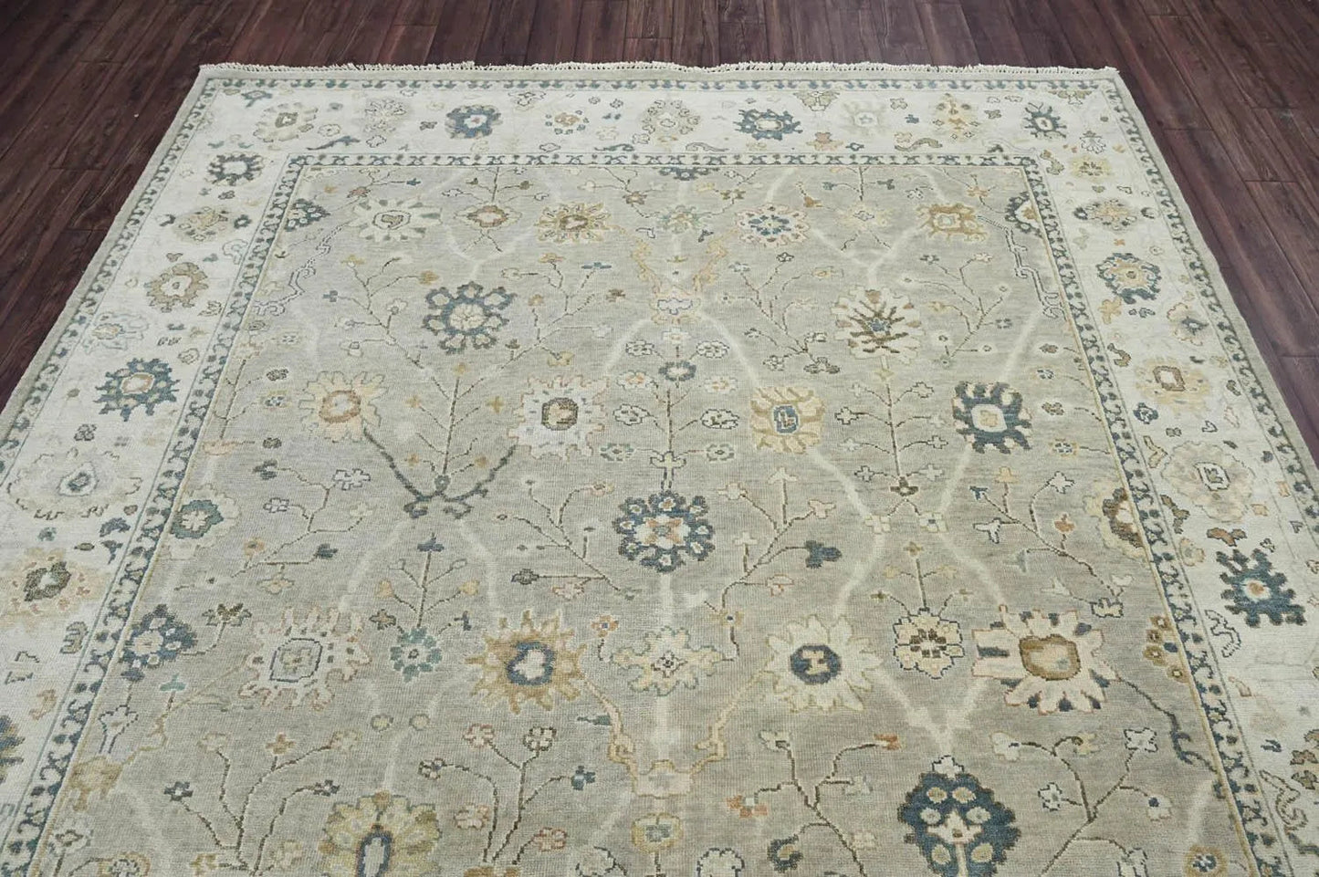 Multi Size Gray Hand Knotted Traditional Oushak Wool Oriental Area Rug-4
