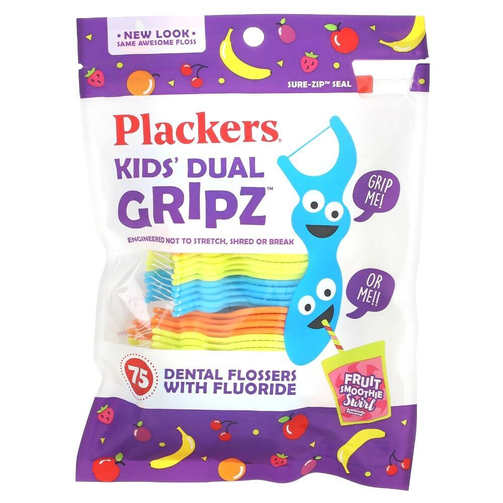 Plackers Kids Dual Gripz Floss Picks, Wild Berry with Fluoride - 75 Count