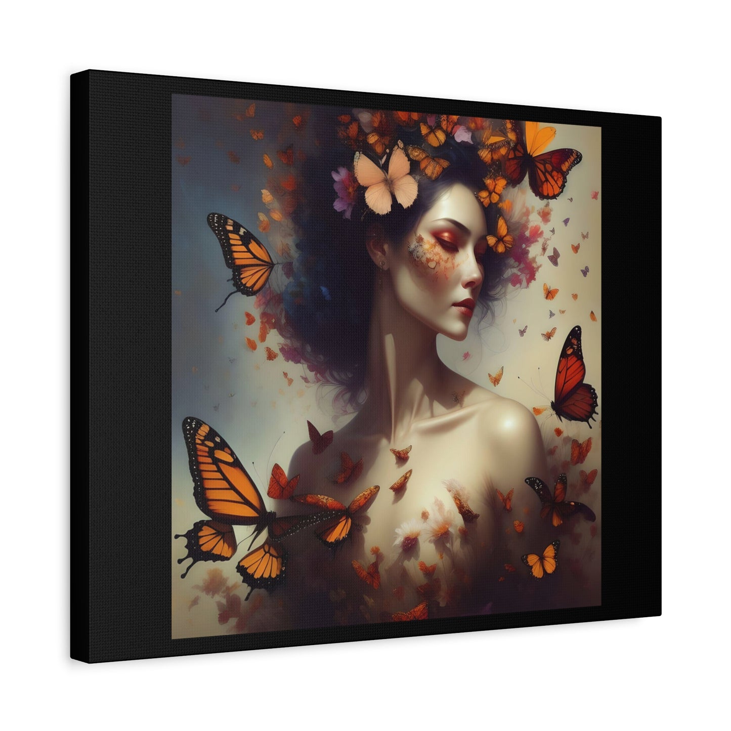 Canvas Wall Art - Butterfly Woman Print, Floral Home Decor, Unique Gift for Nature Lovers, Birthday Decoration, Whimsical Art