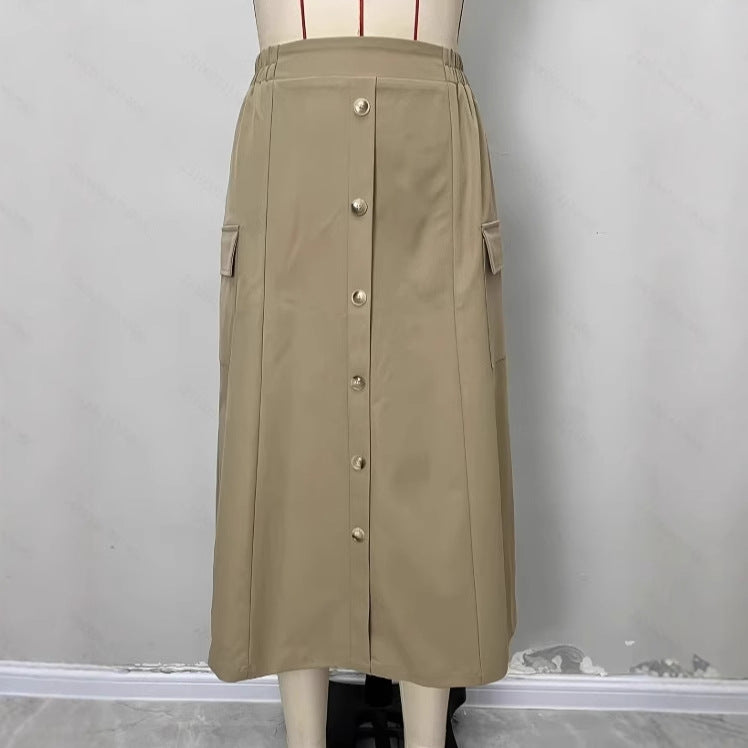 High Waisted A-line Mid Length Button Down Skirt for Professionals