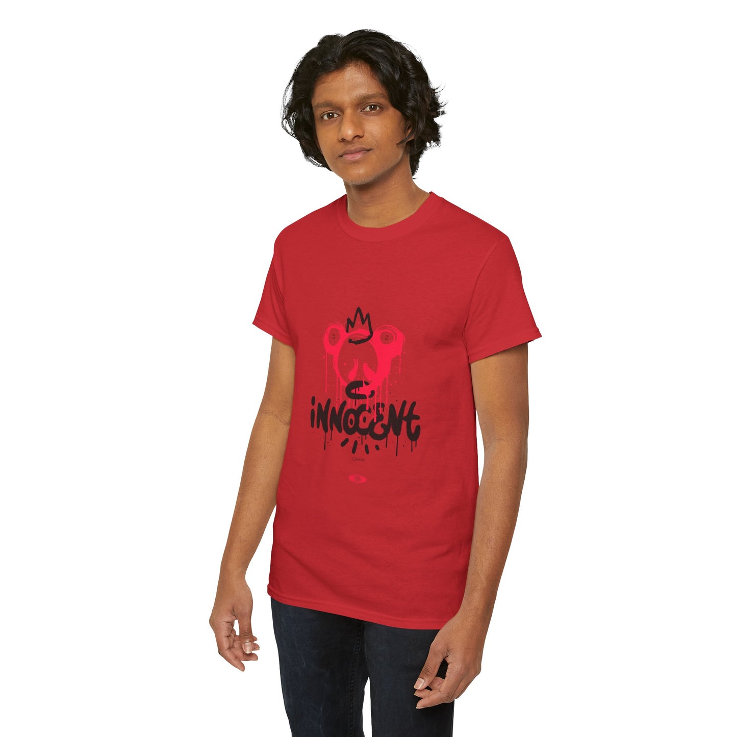 Edgy Graphic Tee: 'Innocent' Design, Urban Fashion, Streetwear, Unisex Cotton T-Shirt, Music Festivals, Casual Wear