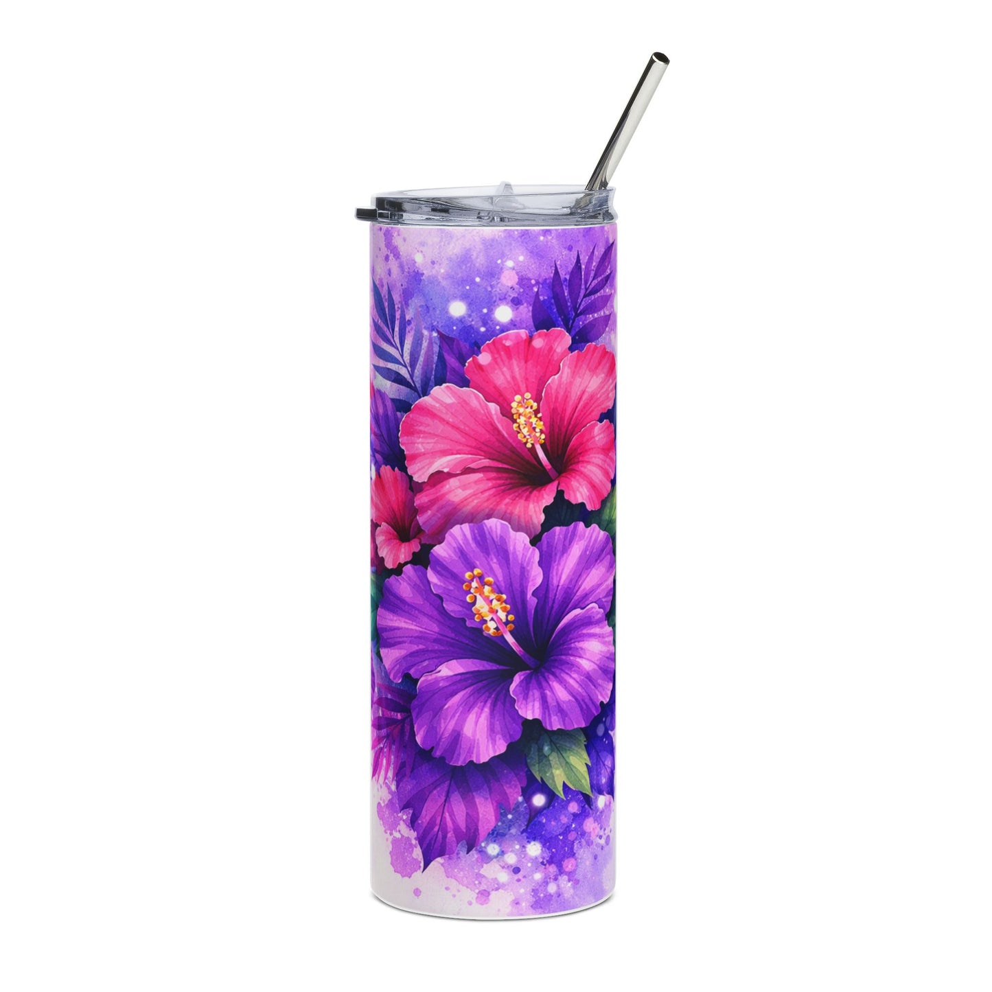 Purple Pink Hibiscus Floral Stainless Steel Tumbler | 20oz