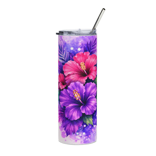 Purple Pink Hibiscus Floral Stainless Steel Tumbler | 20oz
