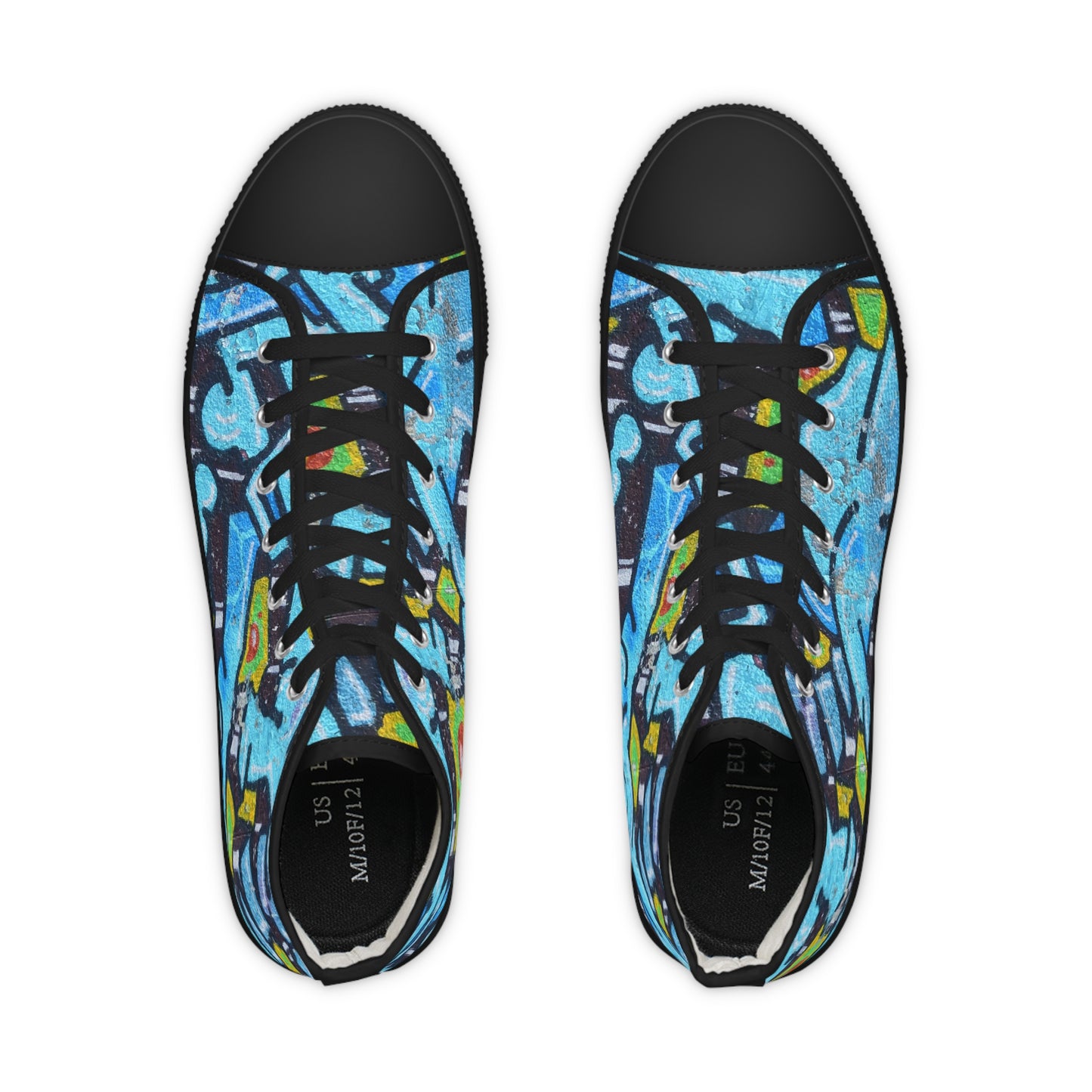Blue Graffiti High-Top Sneakers — Urban Street Art Men's Shoes