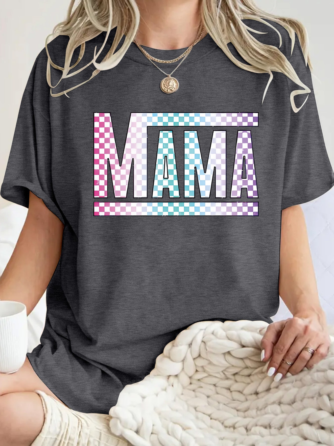Mom's gift round neck pullover short sleeved shirt