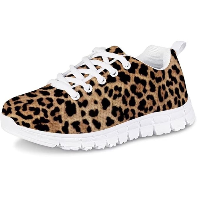 Dellukee Young Girls Size 12 Leopard Print Sneakers Lace Up Breathable Shoes