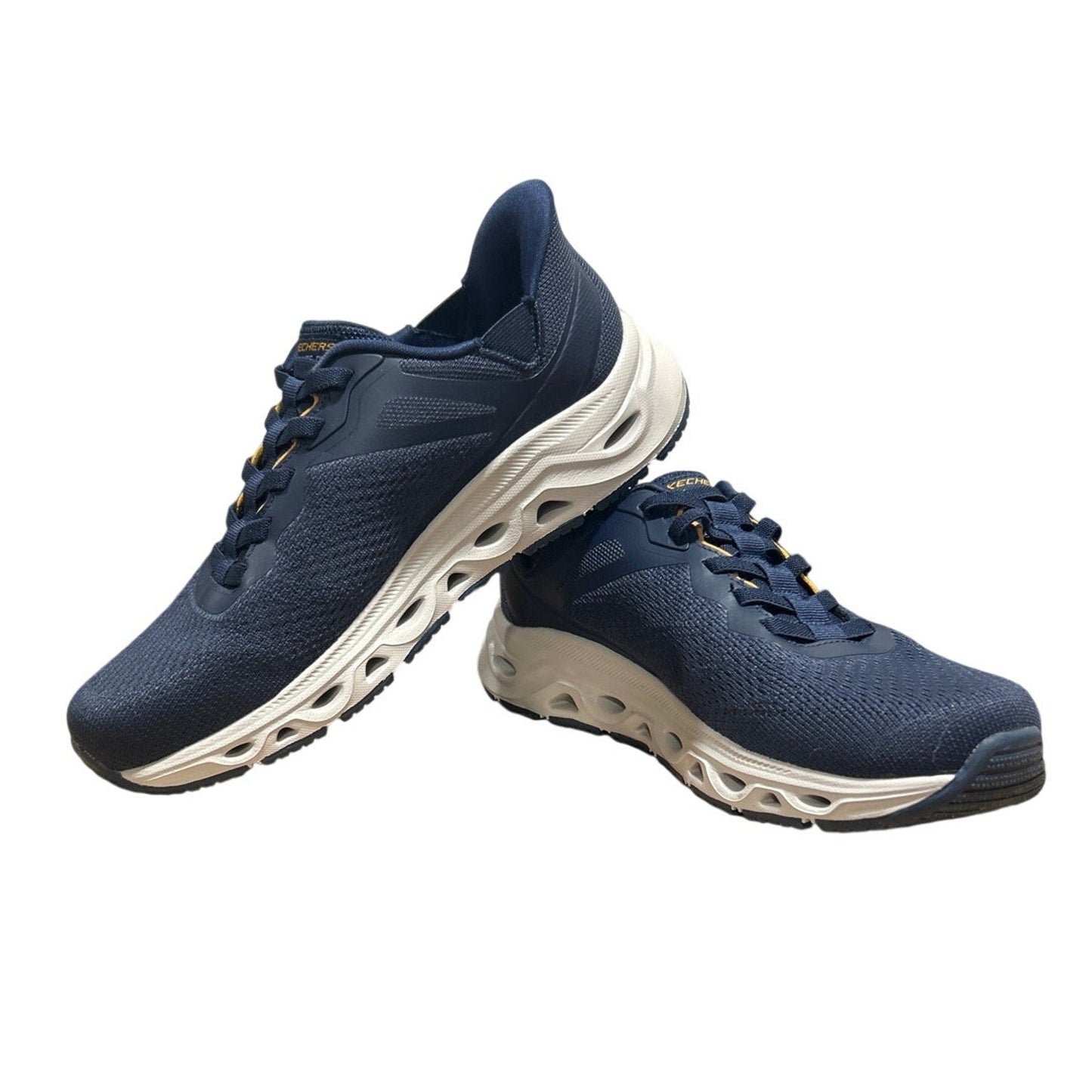 Skechers Men Size 10 Navy Blue Mesh Hands Free Swift Fit Slide On Athletic Shoes