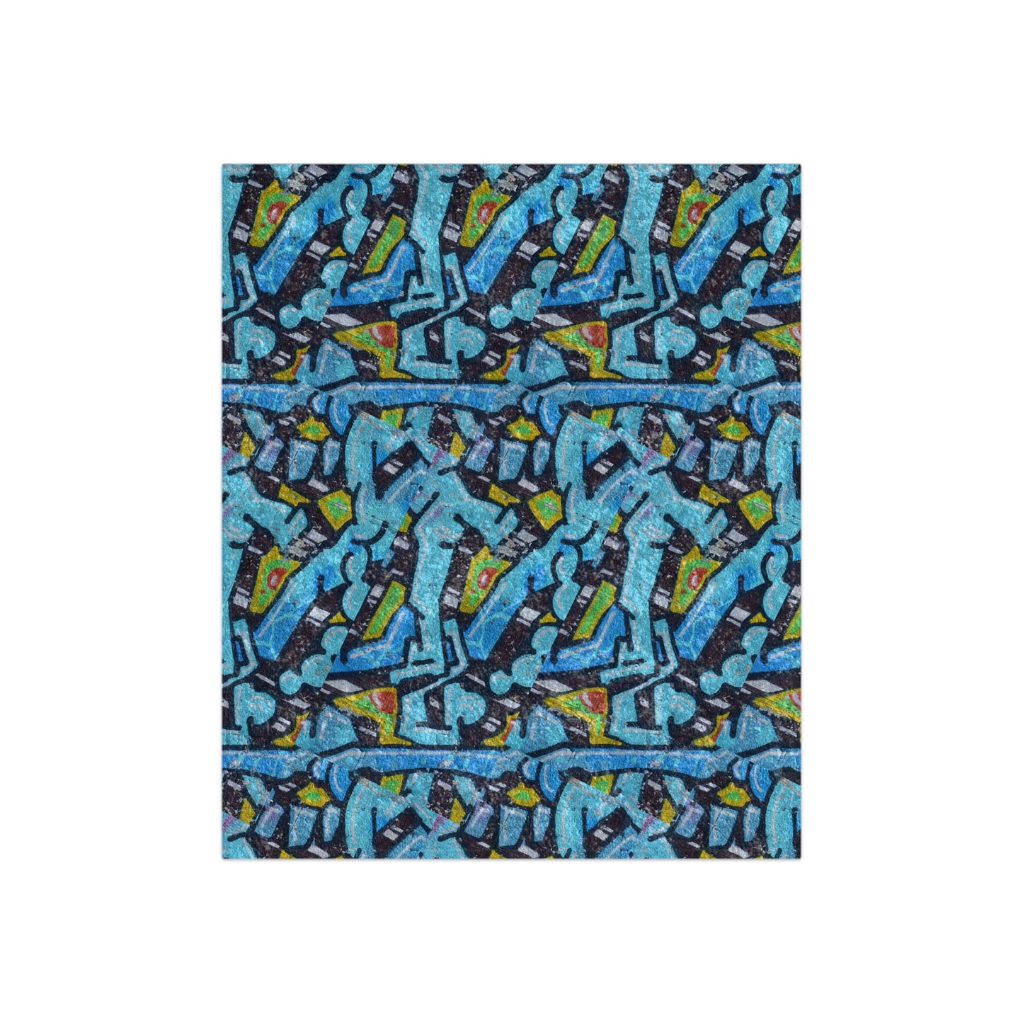 Crushed Velvet Blue Graffiti Blanket — Abstract Blue Graffiti Pattern Throw