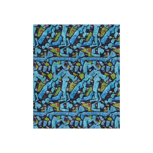 Crushed Velvet Blue Graffiti Blanket — Abstract Blue Graffiti Pattern Throw