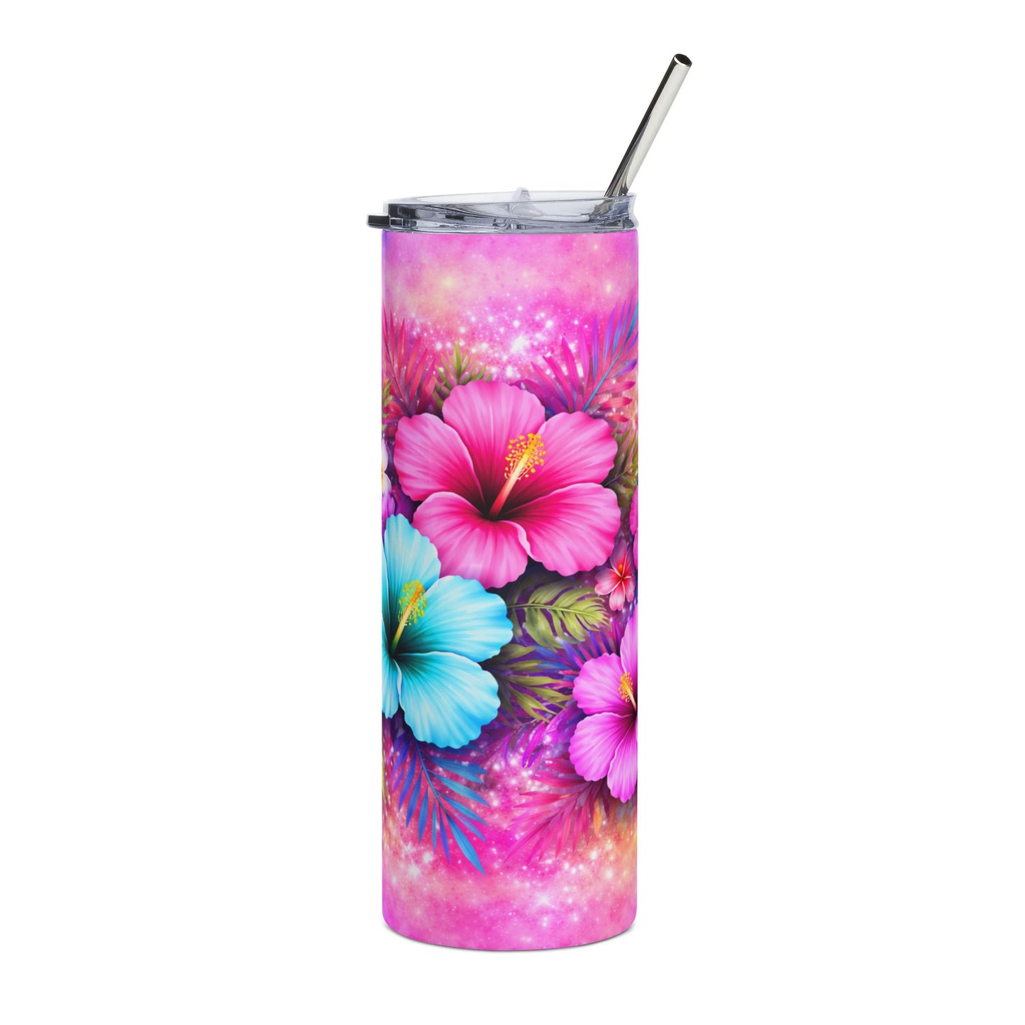 Tropical Hibiscus 20oz Stainless Steel Tumbler — Colorful Floral Travel Cup