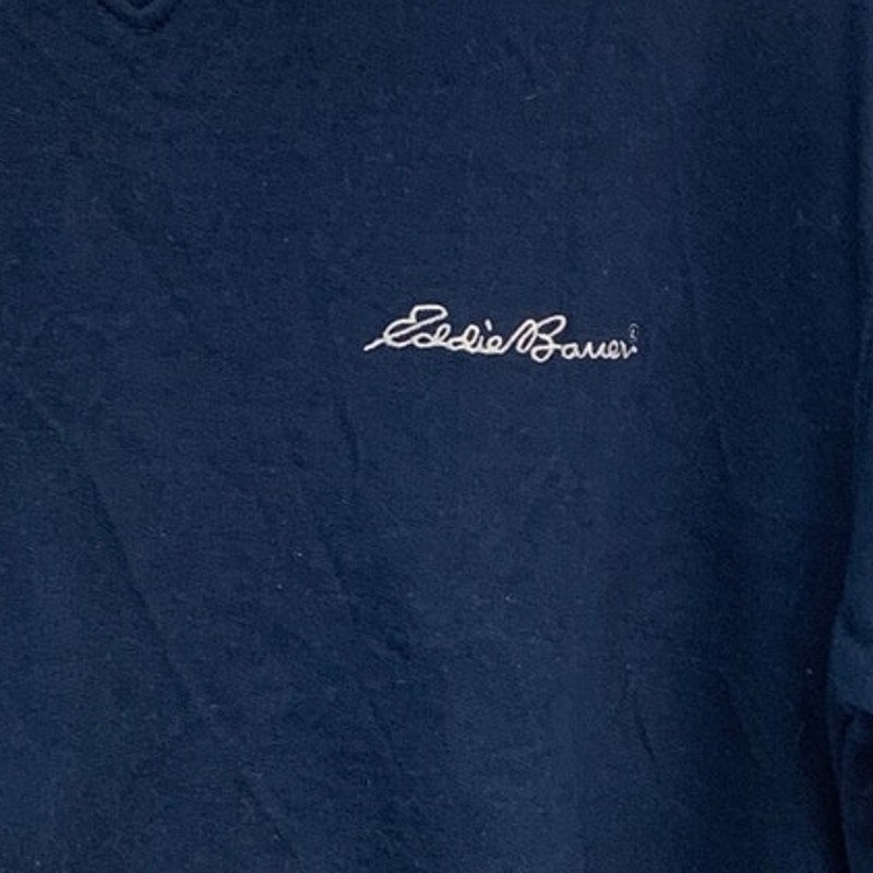 Eddie Bauer Mens Medium Navy Blue PolyCotton Long Sleeve V Neck Sweatshirt