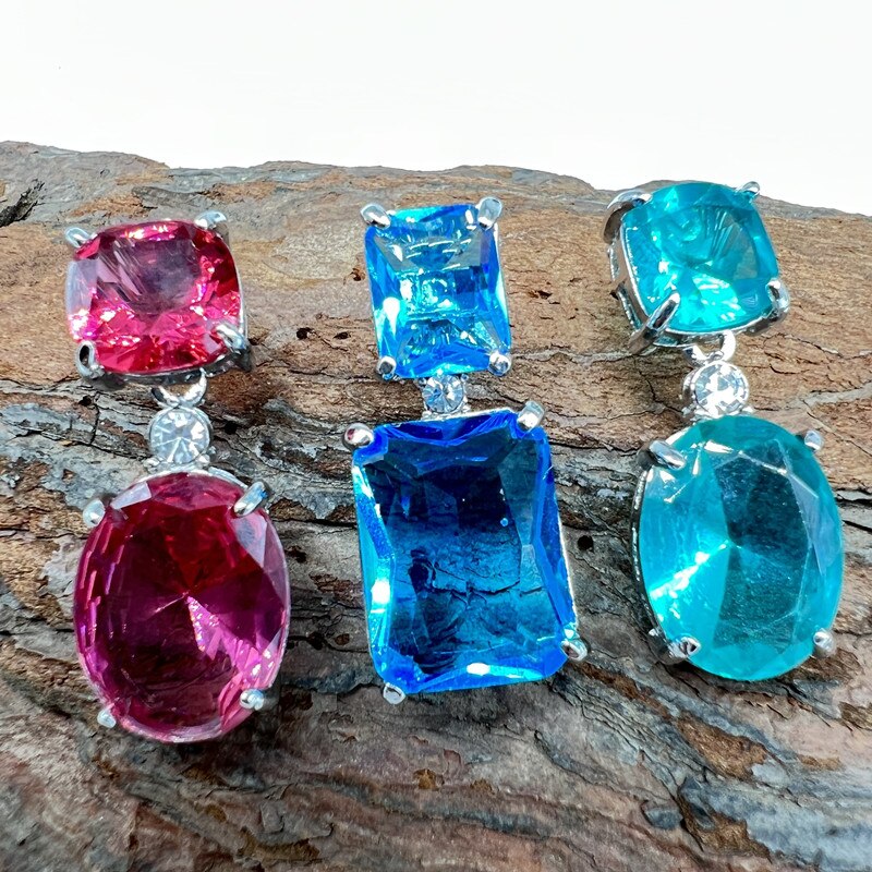 Square Blue Stone Dangle Earrings for Women Engagement Wedding Earring Birthday Anniversary Gift Jewelry Accessories