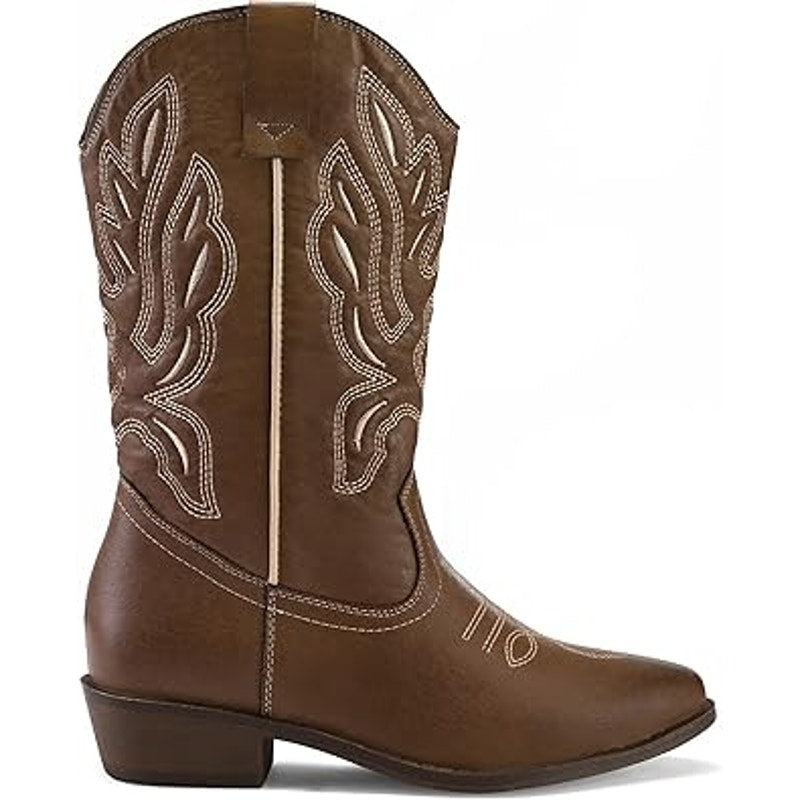 Mysoft Womens Size 9.5 Brown Embroidered 1.5" Chunky Heel Cowboy Western Boots