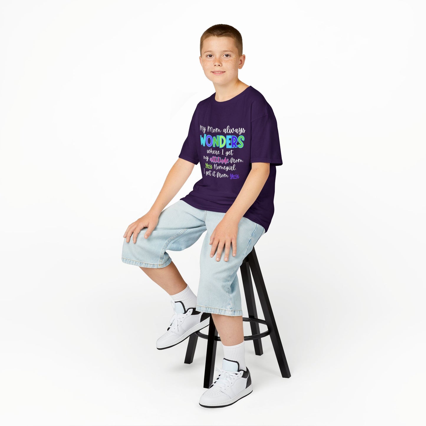 Colorful Kids Tee: 'My Mom Wonders Where I Get My Attitude From' | Fun Gift for Birthdays, Holidays, Everyday Wear, Unique Kids Apparel