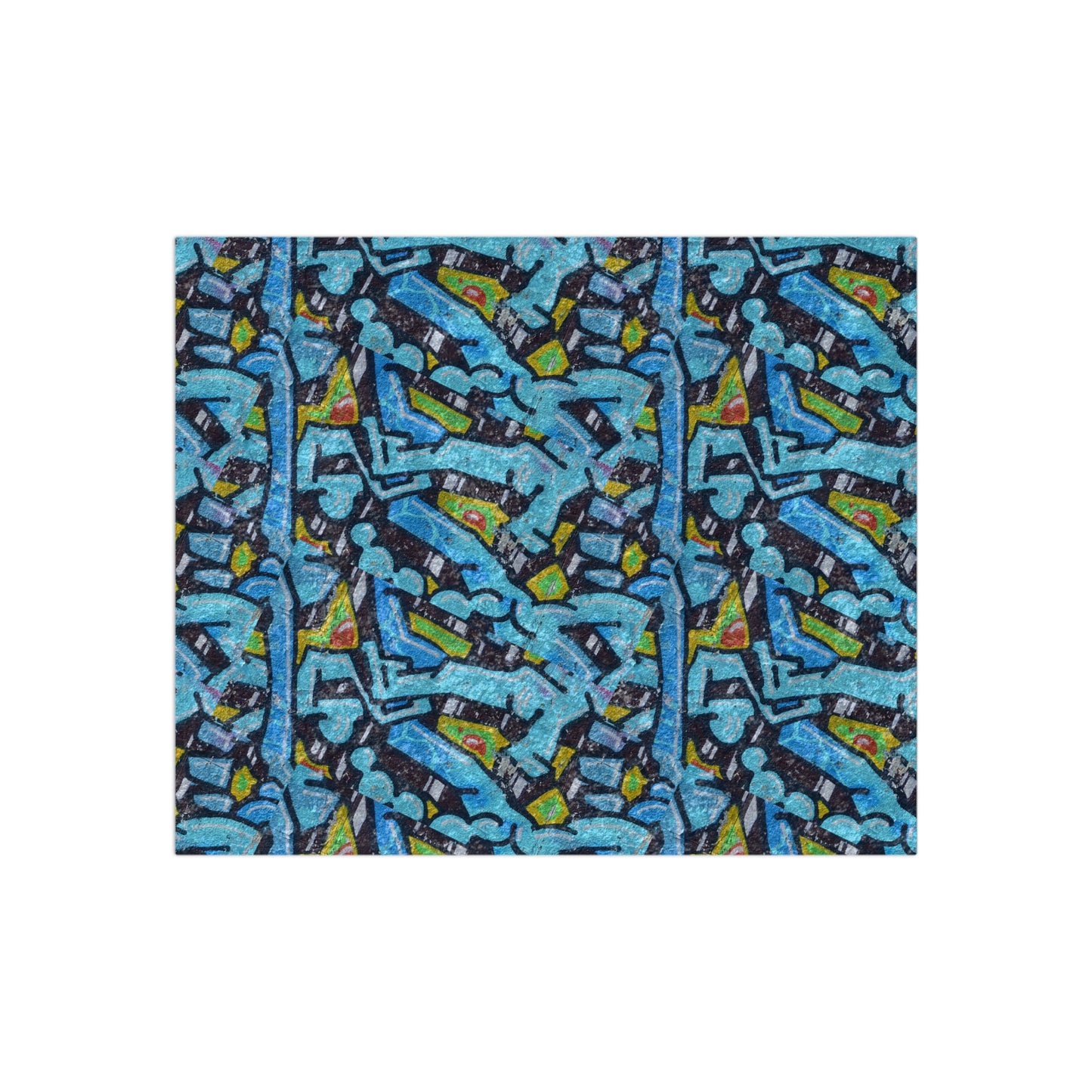 Crushed Velvet Blue Graffiti Blanket — Abstract Blue Graffiti Pattern Throw