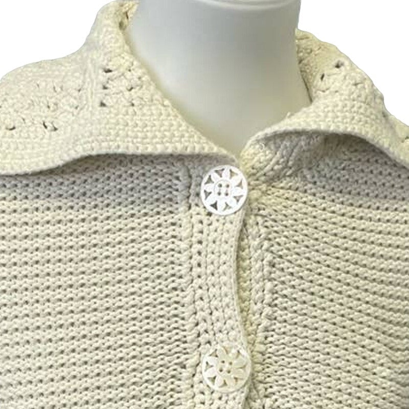Liz Claiborne Large Crochet Knit Cotton Blend Long Sleeve Button Down Cardigan