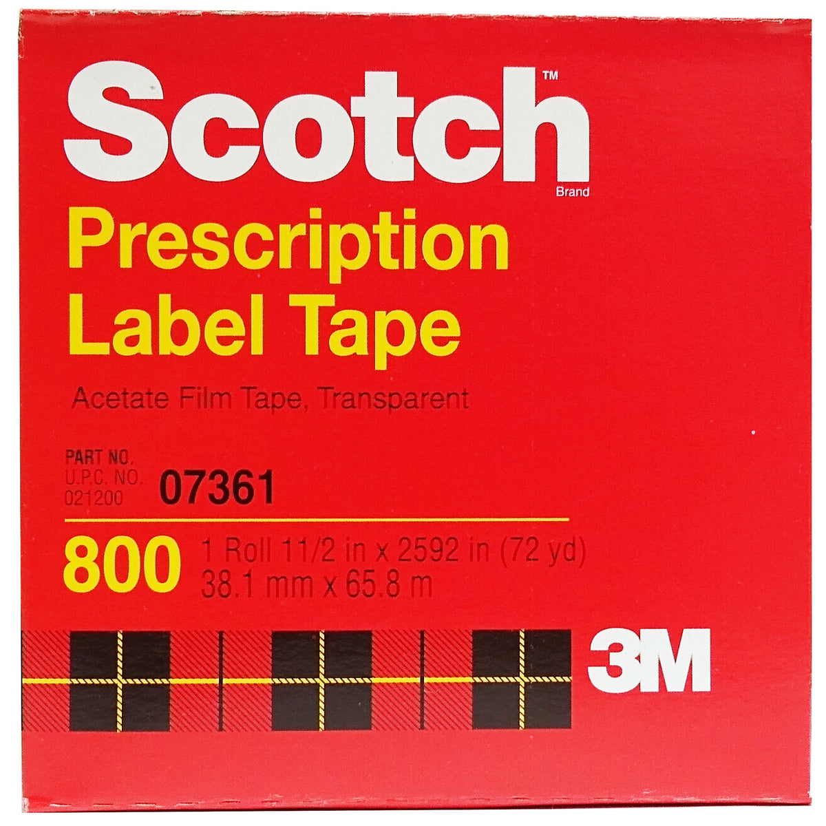 Scotch Prescription Label Tape 800 Clear, 1 1/2 In X 72 Yd
