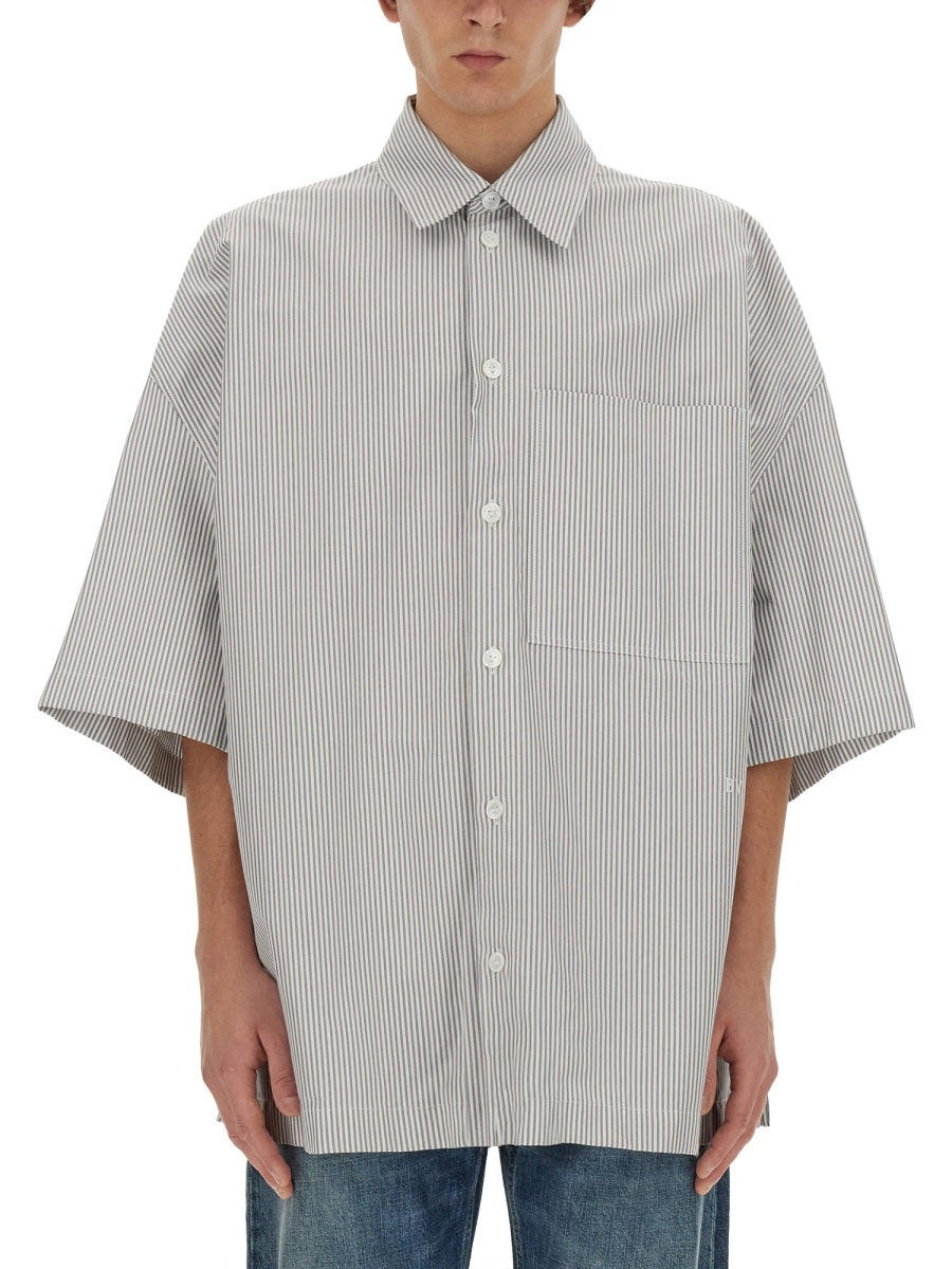 Bottega Veneta Men Striped Overshirt With "Bv" Embroidery