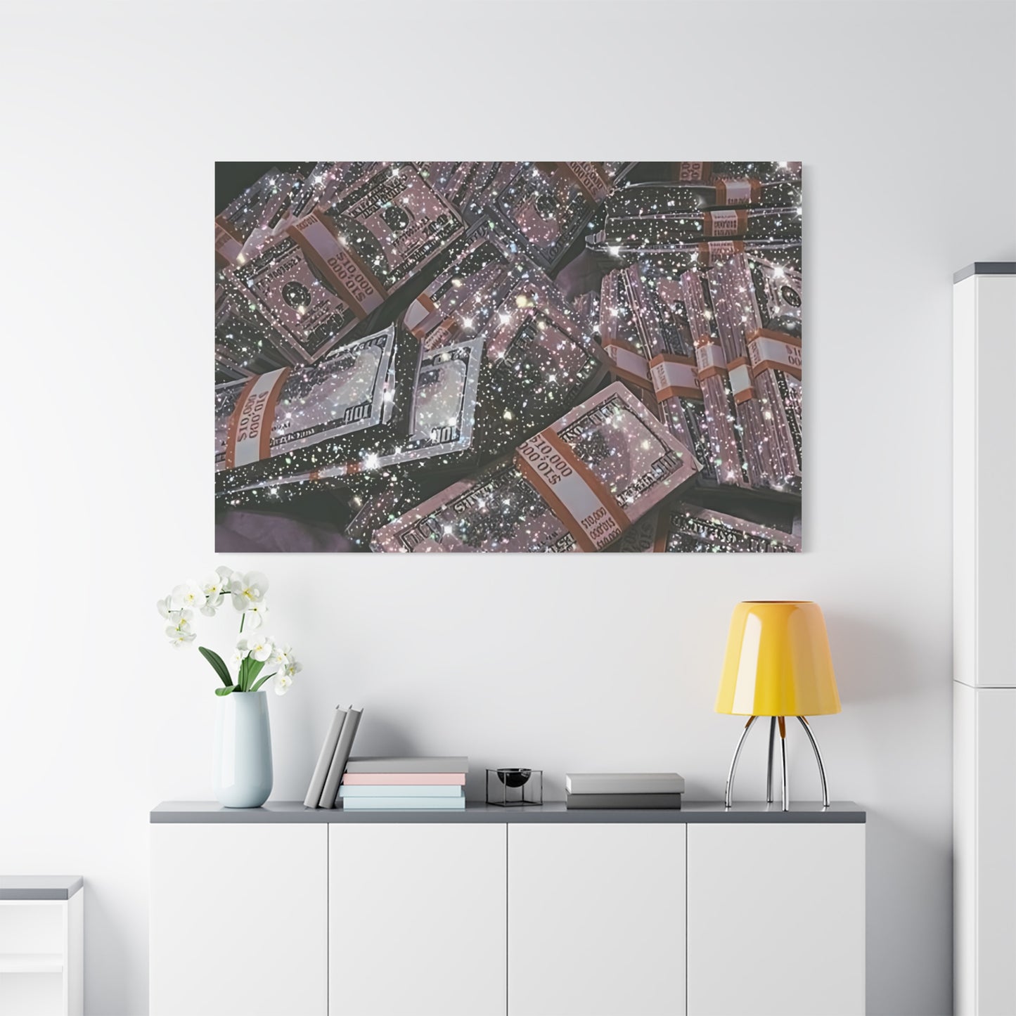 Sparkling Money Canvas Art, Glittery Wall Decor for Home, Modern Art Piece, Gift for Art Lovers, Chic Office Decor, Unique Wall Hanging