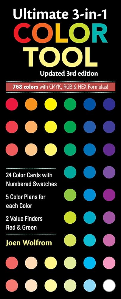 Ultimate 3-in-1 Color Tool, Updated 3rd Edition: - 24 Color Cards with Numbered Swatches - 5 Color Plans for each Color - 2 Value Finders Red & Green ... CMYK, RGB & HEX Formula (Reference Guide)