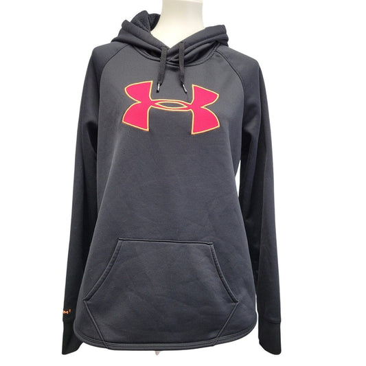 Under Armour Womens Large Pink Logo Athletic Sweatshirt Hoodie w Pockets