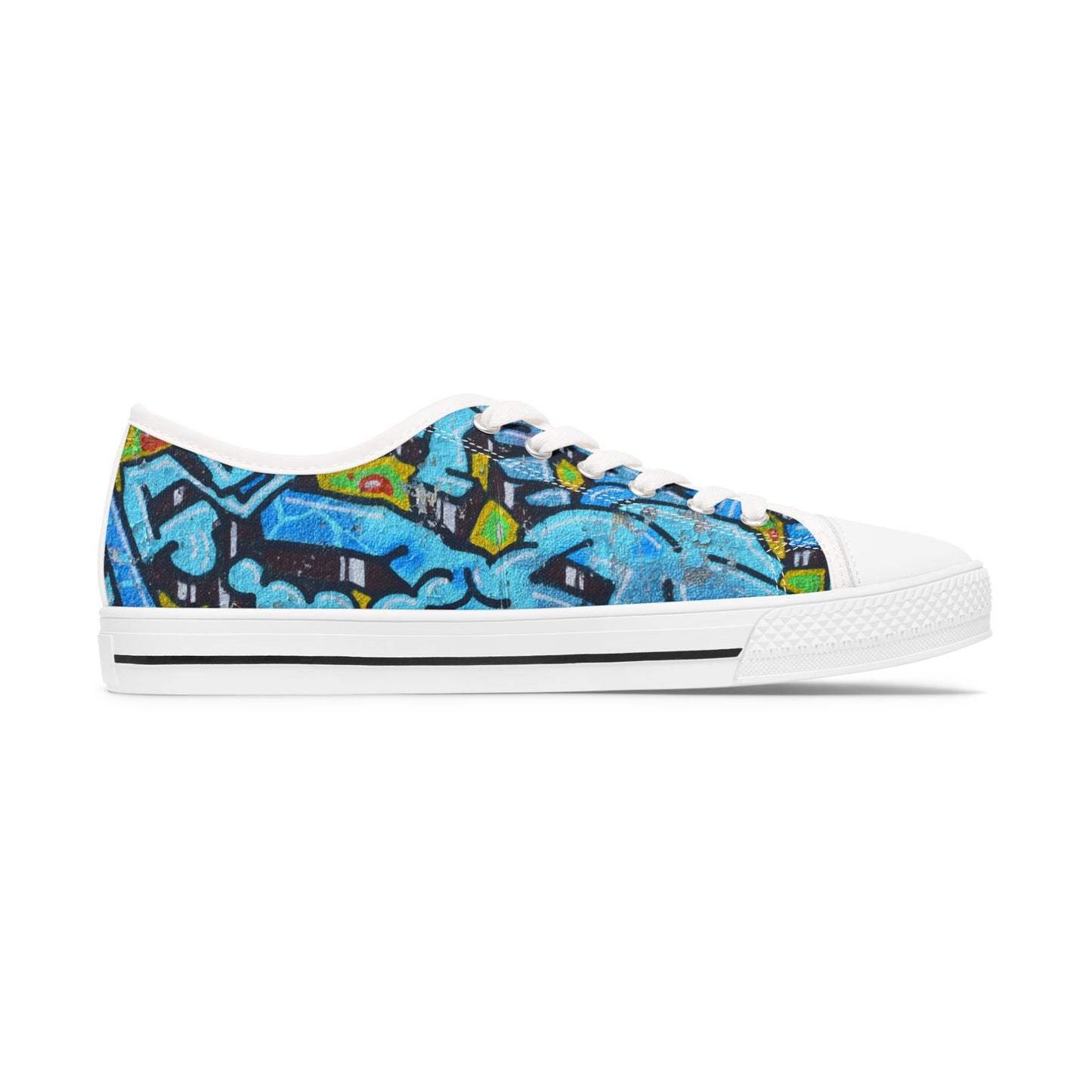 Blue Graffiti Women's Low Top Sneakers - Urban Street Art Canvas Shoes