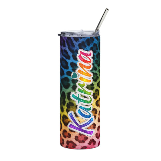 Customized Rainbow Leopard Print Tumbler | 20oz Stainless Steel Travel Cup