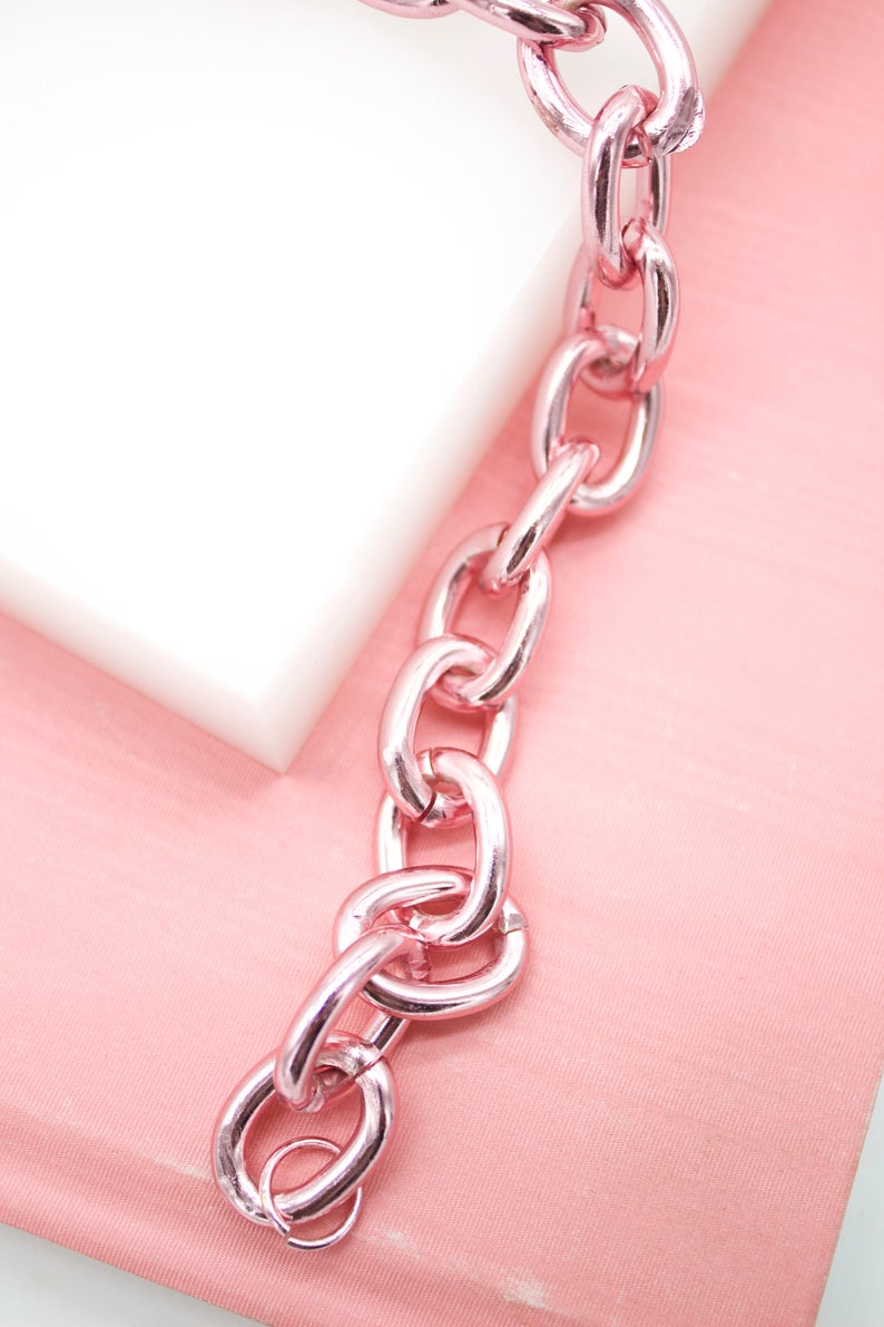 Pink Rolo Thick Link Chain-2