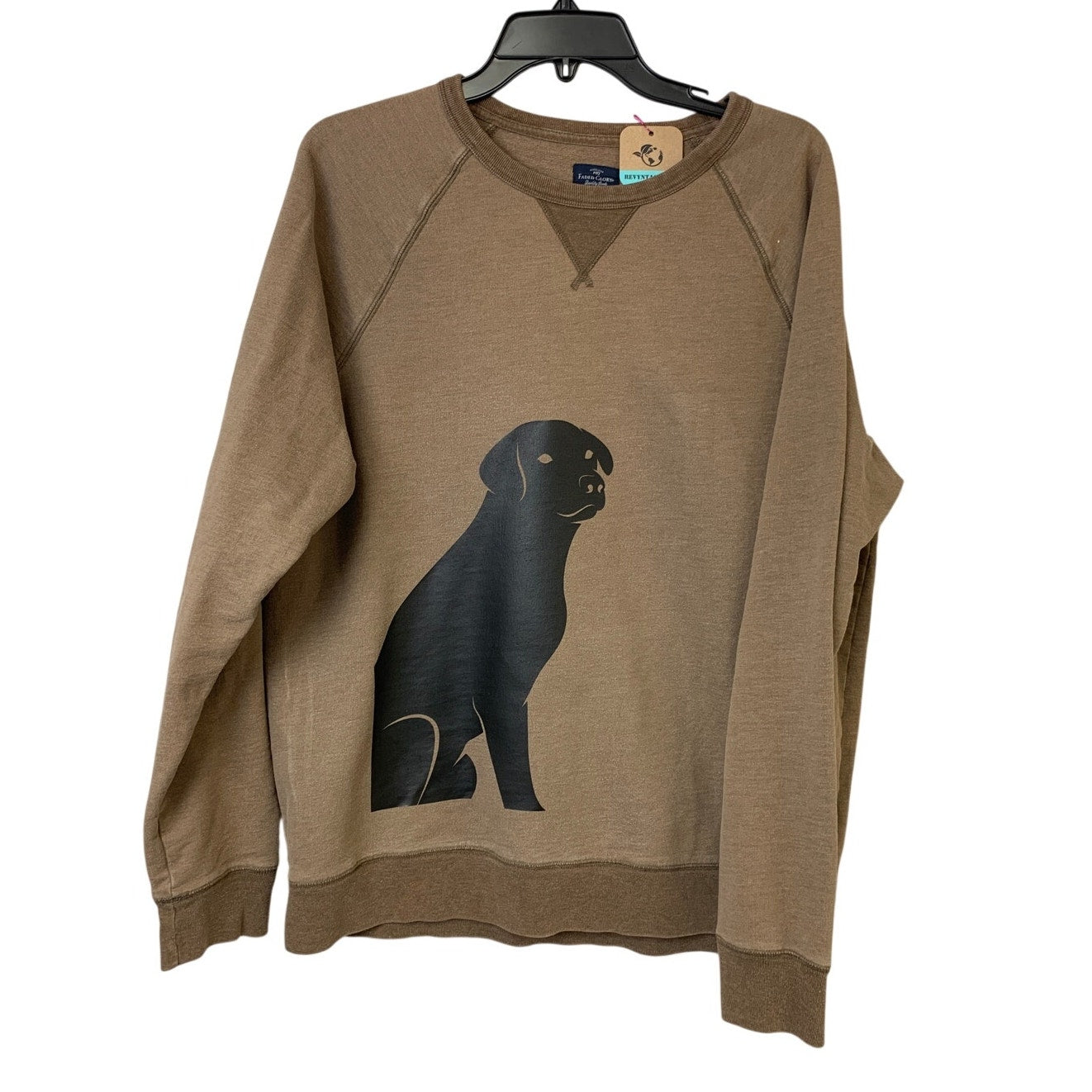 Upcycled Hand Printed Womens Large Black Lab Dog Long Sleeve Sweatshirt