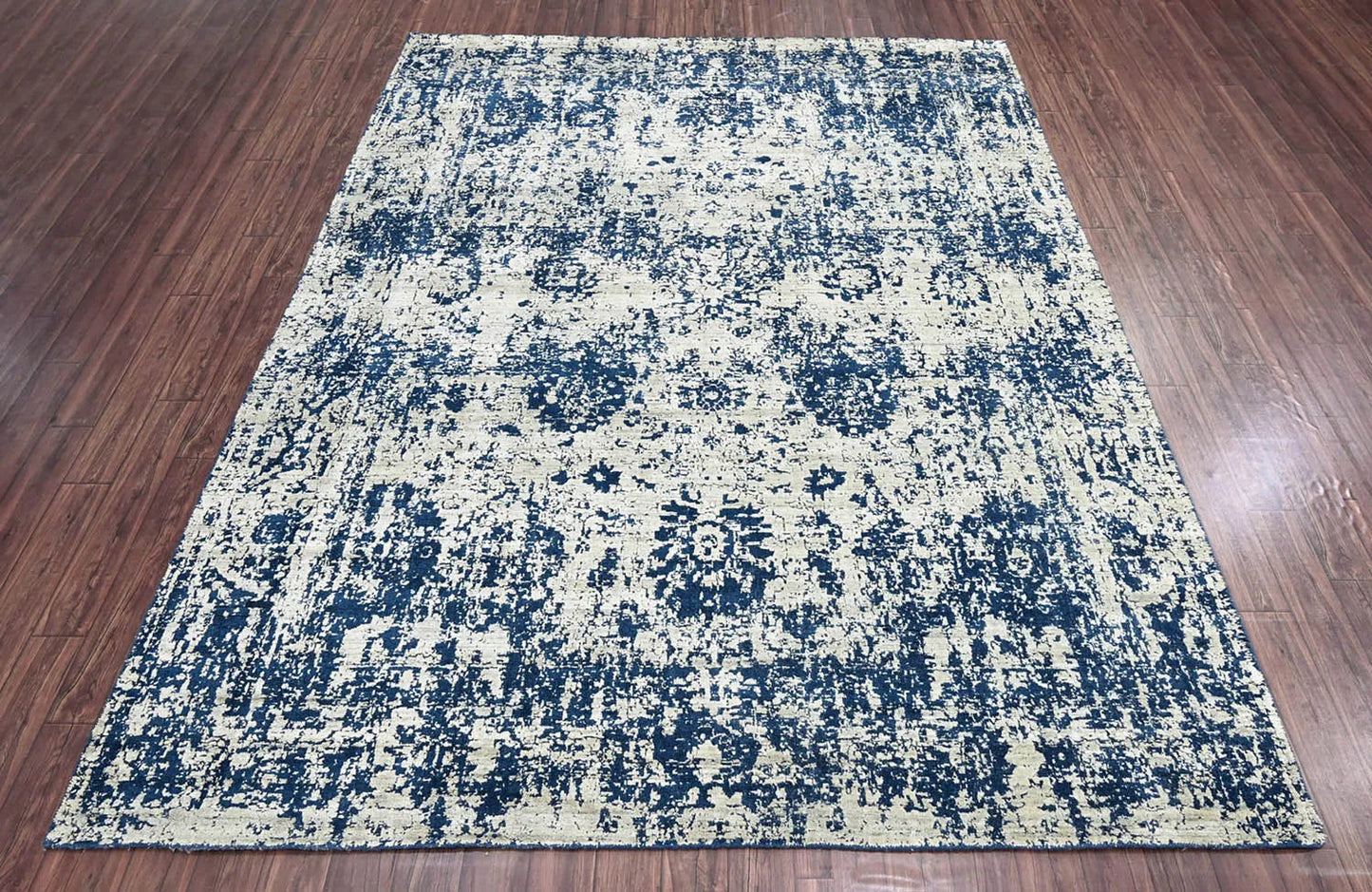 Multi Size Gray, Blue Hand Knotted 100% Wool Transitional Oriental Area Rug-2