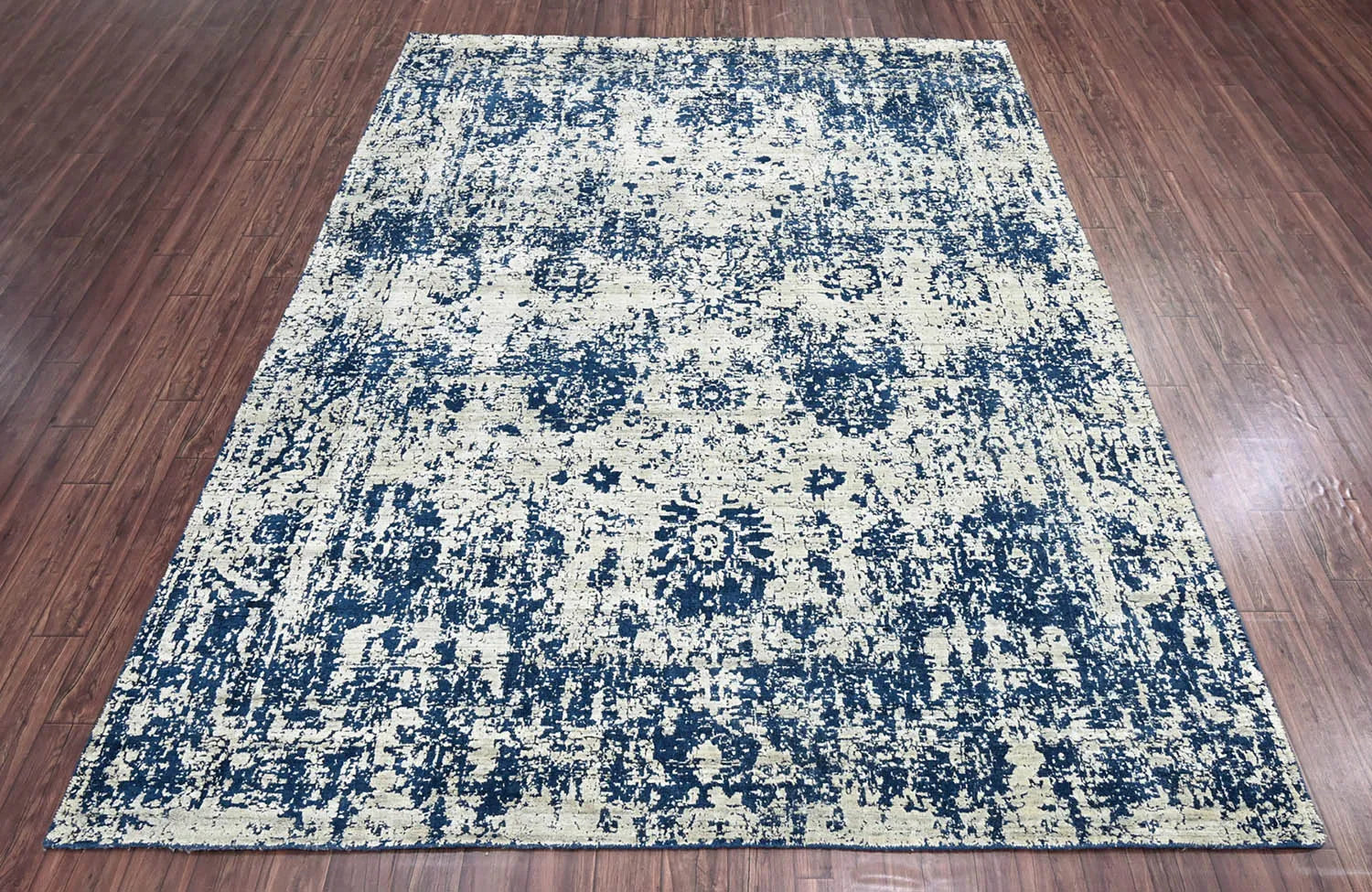 Multi Size Gray, Blue Hand Knotted 100% Wool Transitional Oriental Area Rug-2