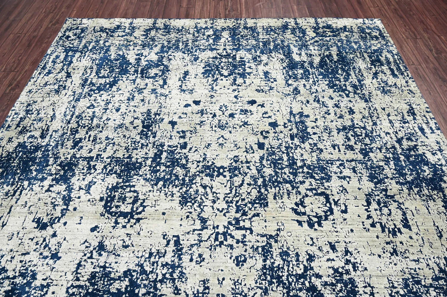 Multi Size Gray, Blue Hand Knotted 100% Wool Transitional Oriental Area Rug-4