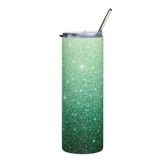 Sparkling Emerald Ombre Tumbler — 20oz Stainless Steel Glitter Water Bottle