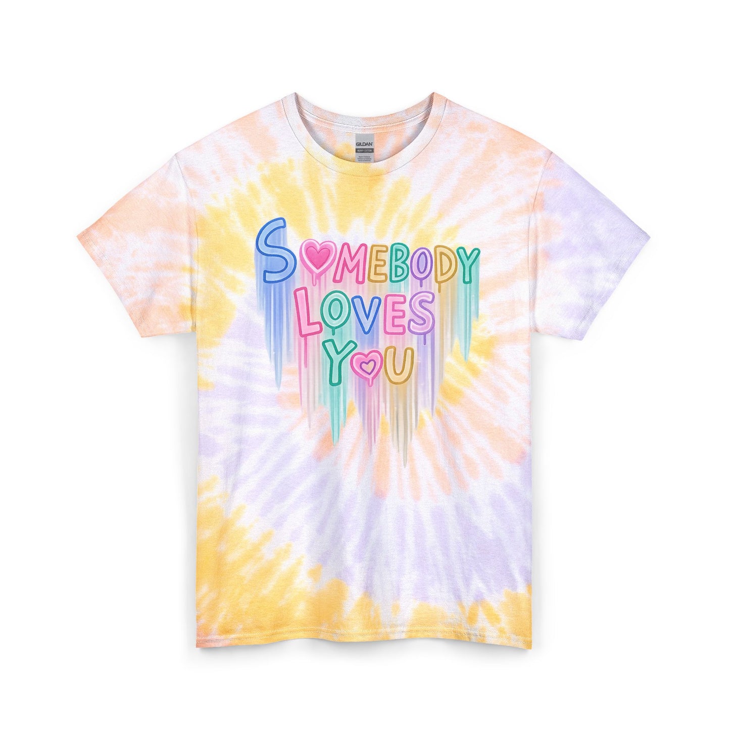 Tie Dye Tee — "Somebody Loves You" Pastel Heart Graphic