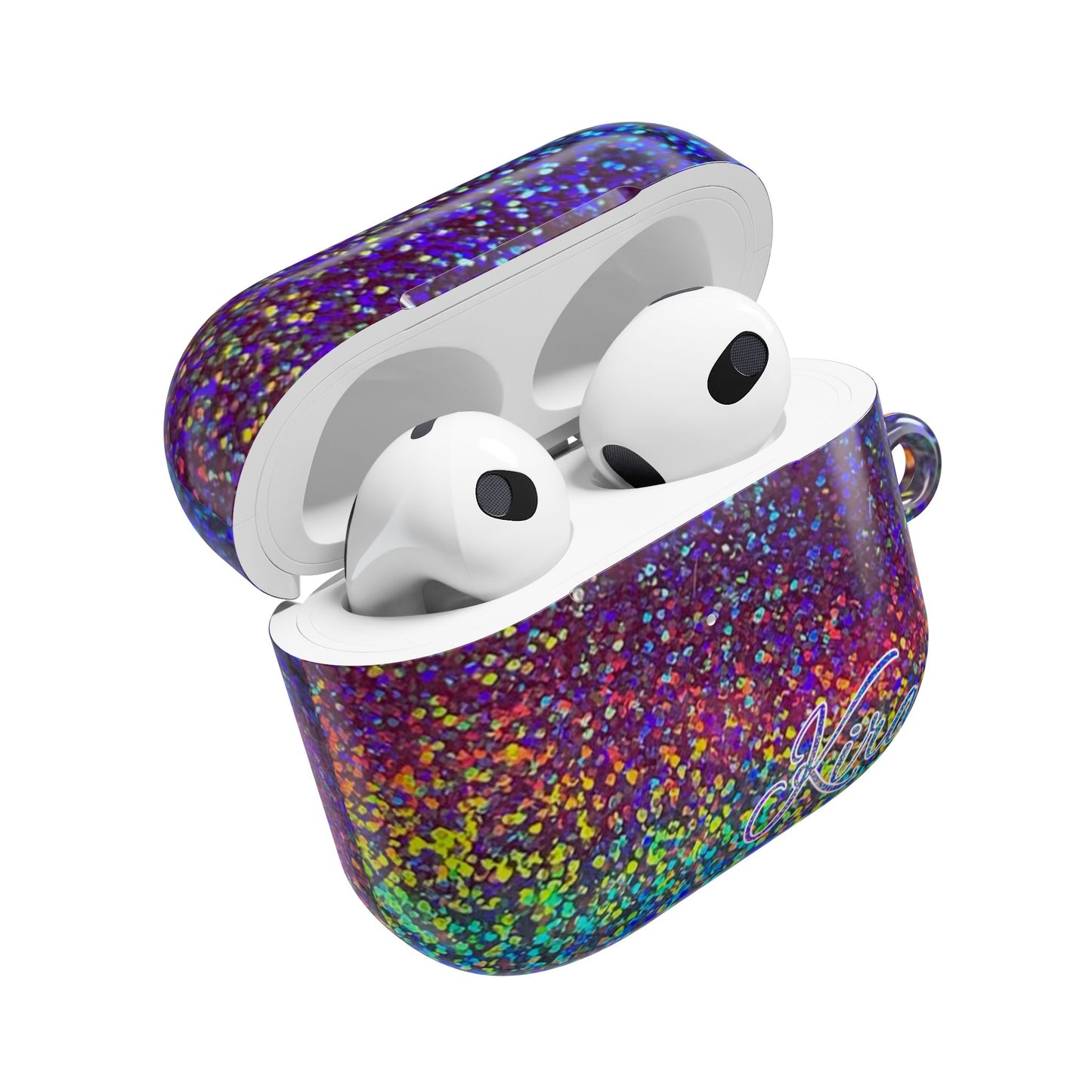 Holographic Rainbow Glitter Print Earbud Case - Personalized Name Option