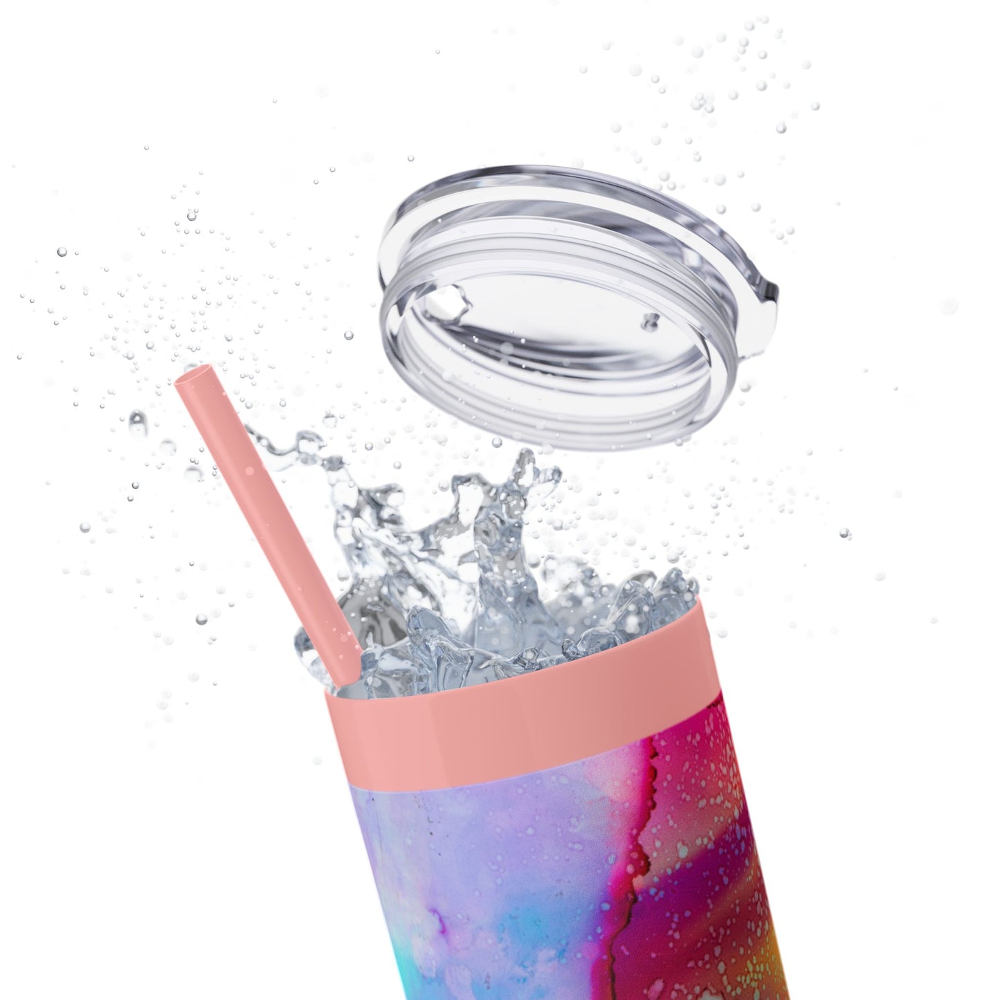 Beautiful Watercolor Splatter Skinny Tumbler with Straw - 20oz, Vibrant Colorful Drinkware for Every Occasion, Perfect Gift for Friends, Reusable Travel Mug, Water [...]
