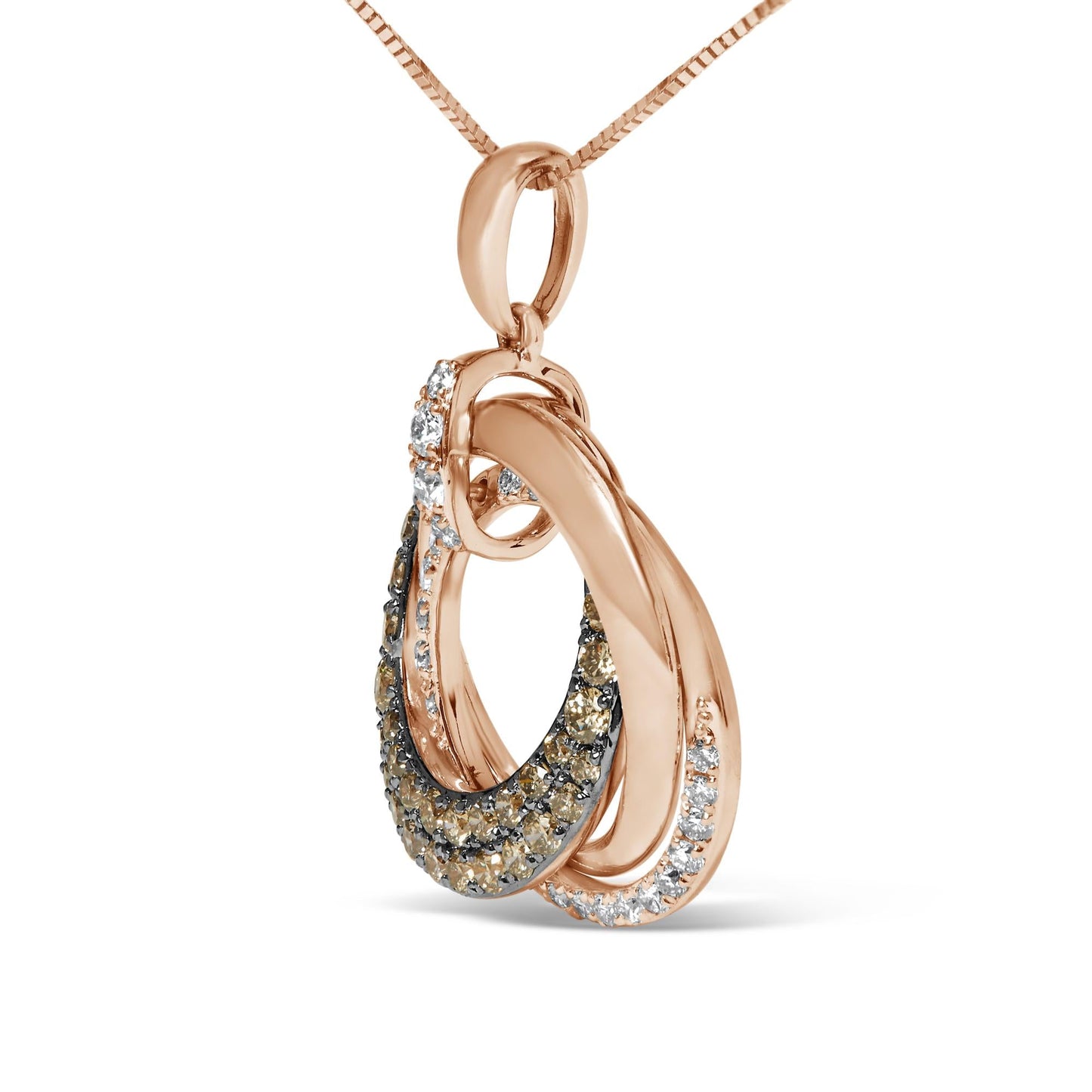 14K Rose Gold 3/4 Cttw Brown and White Diamond Interlocking Circle Hoop 18" Inch Pendant Necklace (G-H Color, SI2-I1 Clarity)-3