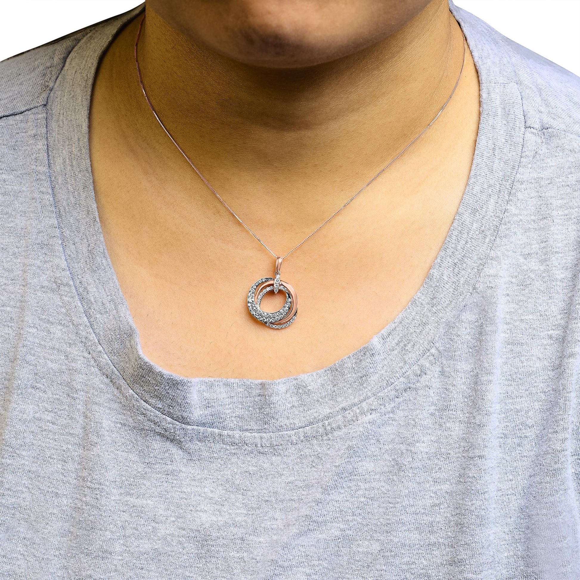 14K Rose Gold 3/4 Cttw Brown and White Diamond Interlocking Circle Hoop 18" Inch Pendant Necklace (G-H Color, SI2-I1 Clarity)-2