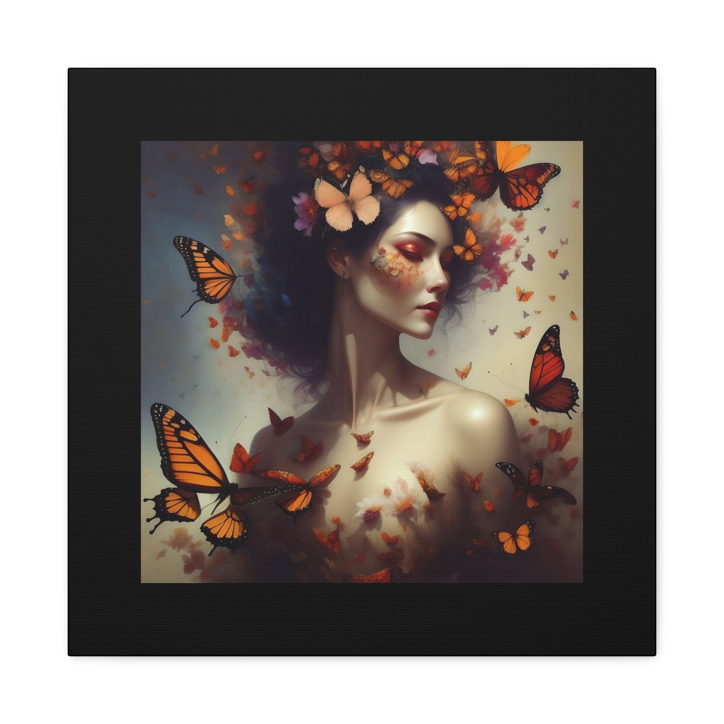 Canvas Wall Art - Butterfly Woman Print, Floral Home Decor, Unique Gift for Nature Lovers, Birthday Decoration, Whimsical Art