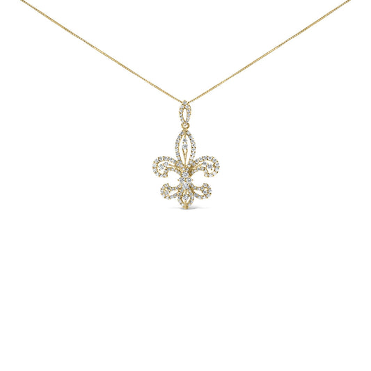 14K Yellow Gold 1.00 Cttw Round Diamond Fleur De Lis 18" Pendant Necklace (H-I Color, SI2-I1 Clarity)-0