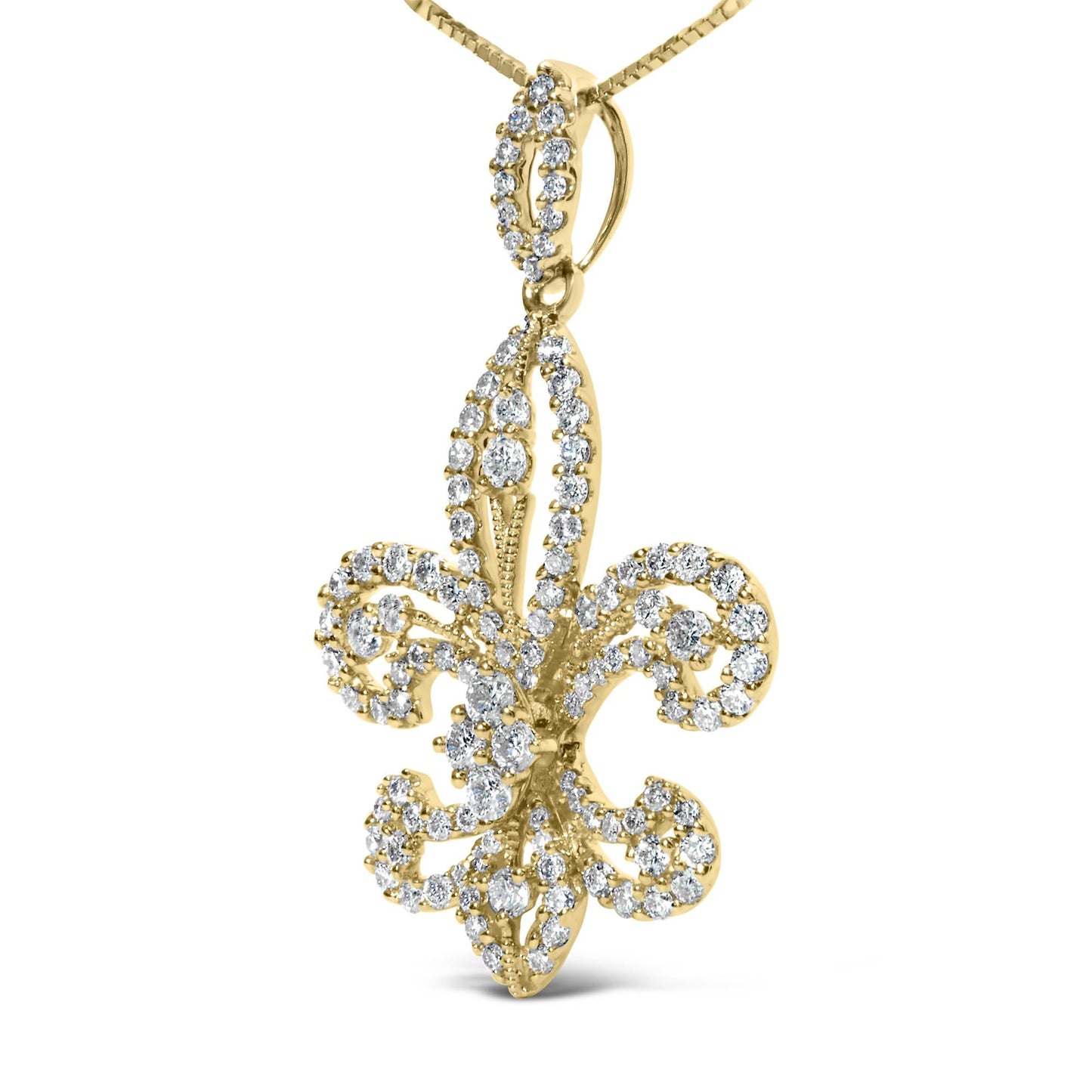 14K Yellow Gold 1.00 Cttw Round Diamond Fleur De Lis 18" Pendant Necklace (H-I Color, SI2-I1 Clarity)-3