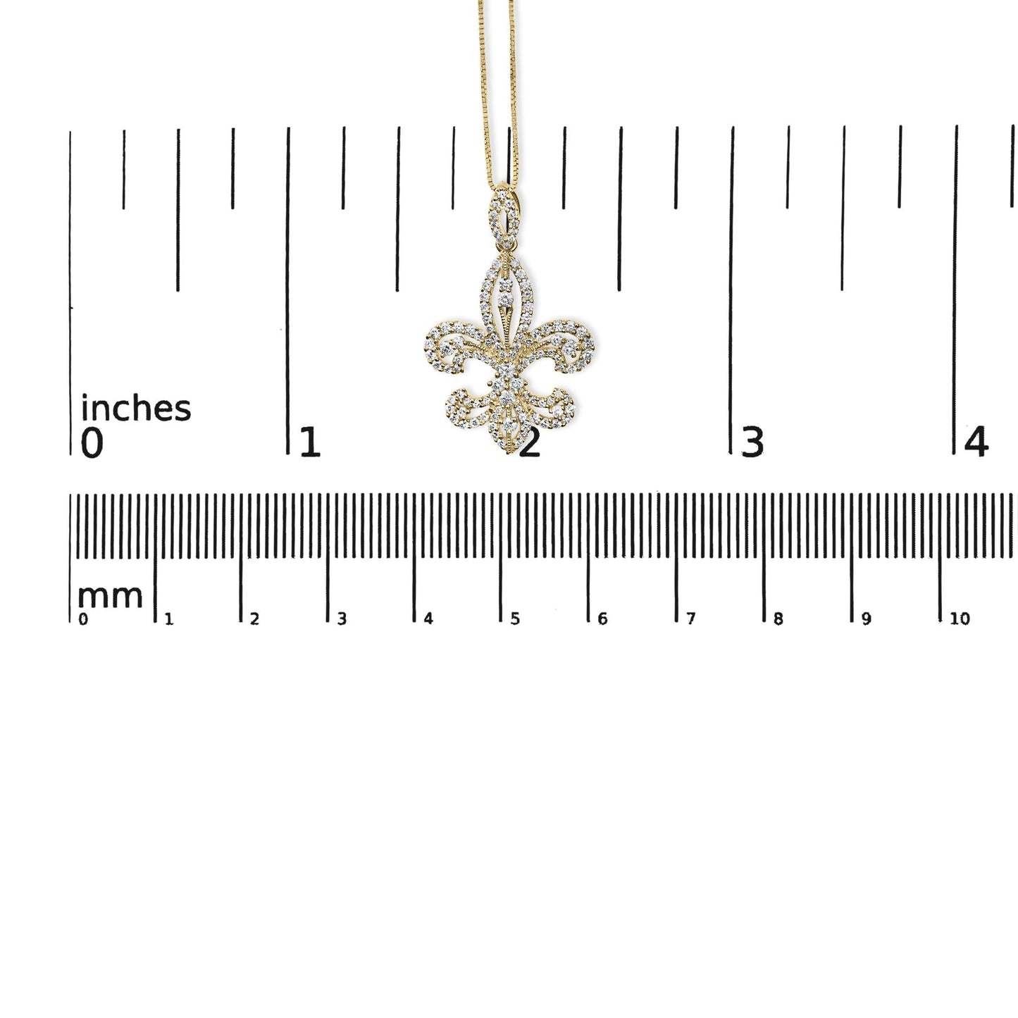 14K Yellow Gold 1.00 Cttw Round Diamond Fleur De Lis 18" Pendant Necklace (H-I Color, SI2-I1 Clarity)-4