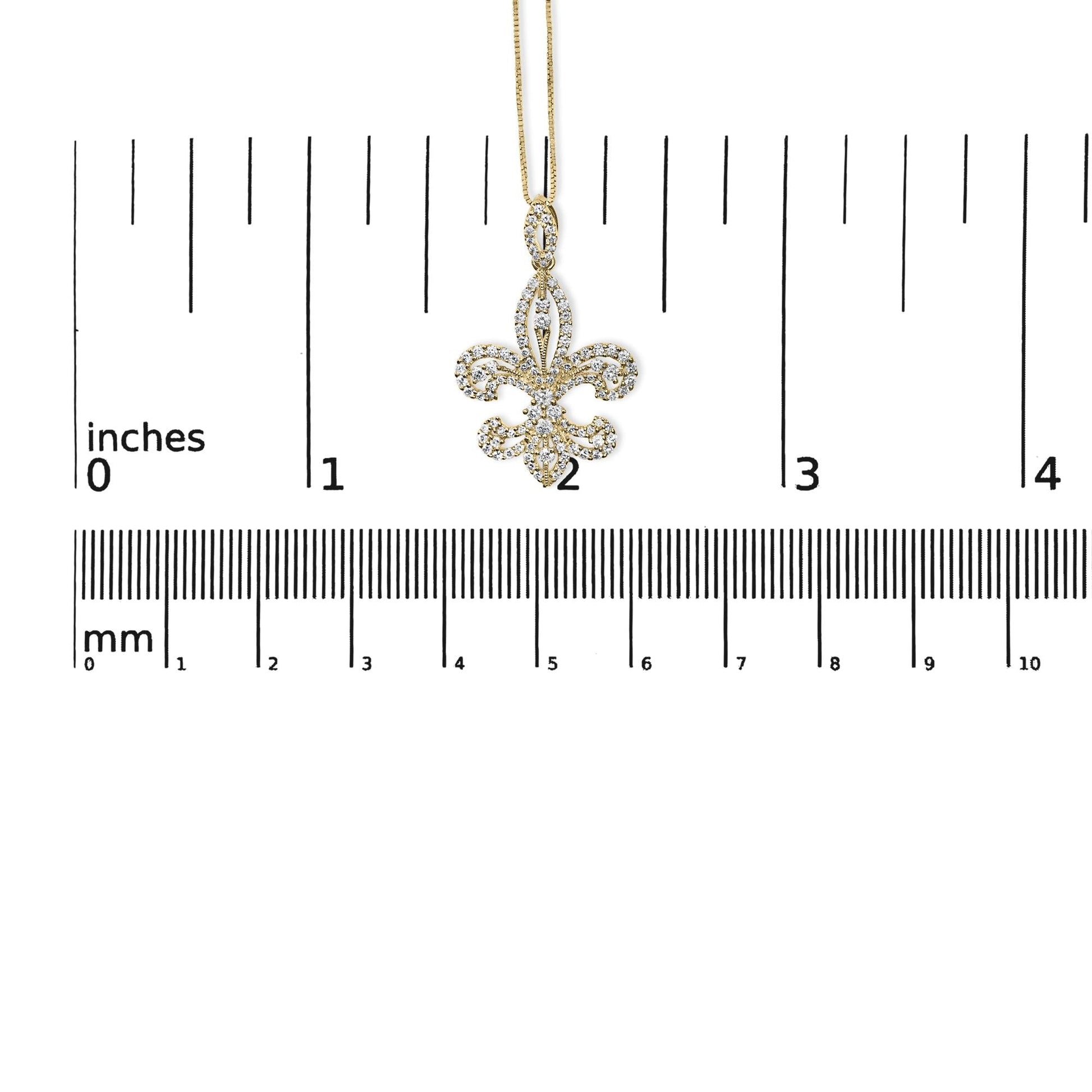14K Yellow Gold 1.00 Cttw Round Diamond Fleur De Lis 18" Pendant Necklace (H-I Color, SI2-I1 Clarity)-4