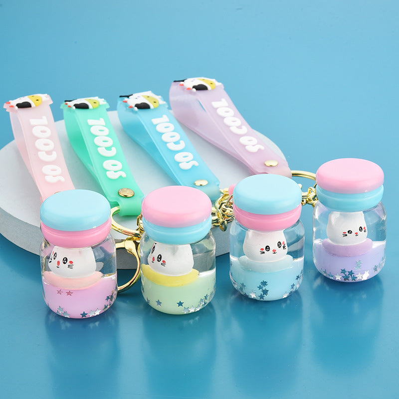 Floating Kitten Macaron Quicksand Key Chain Surfing Cat Drifting Bottle Pendant Into The Oil Pendant Clip Doll Machine