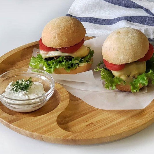Bamboo Round 2 Section Platter 10" inch | For Appetizers / Barbecue / Burger Sliders-0