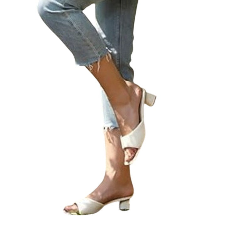 Miraazzurra Womens Size 10 Ivory 2" Heel Slide On Open Square Toe Shoes