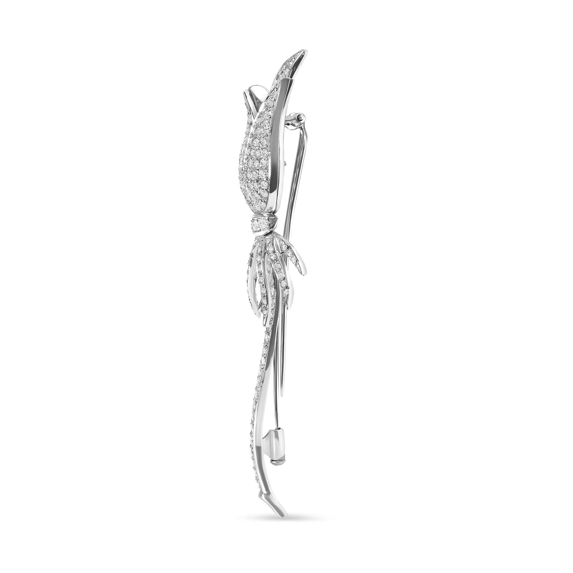 18K White Gold 1 3/5 Cttw Pave Set Diamond Tulip Brooch Pin (H-I Color, VS1-VS2 Clarity)-1