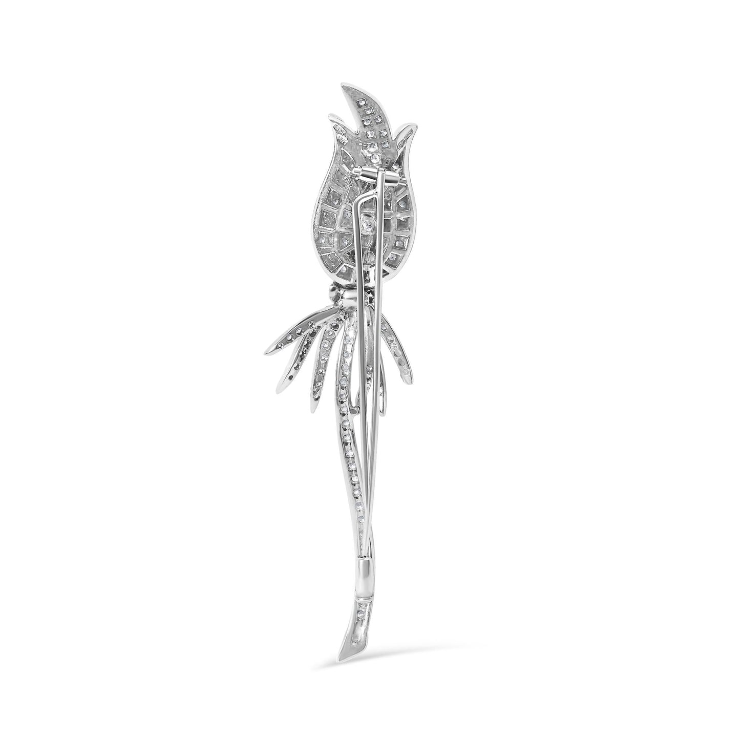 18K White Gold 1 3/5 Cttw Pave Set Diamond Tulip Brooch Pin (H-I Color, VS1-VS2 Clarity)-3